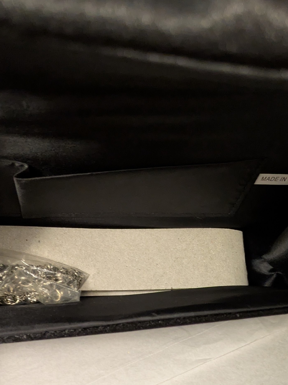 Elegant Black Satin Clutch with Pearl Handle with Silver Chain - Picture 8 of 8